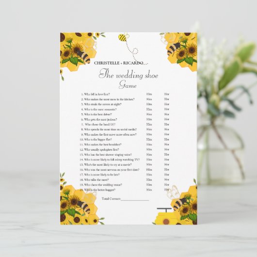 Yellow Bee Bruiloft schoen spel partij spel Kaart (Staand voorkant)