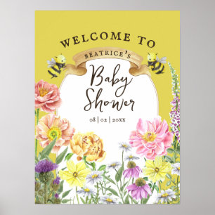 Yellow Bee en Wildflower Baby shower Welkom Poster
