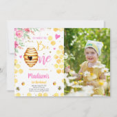 Yellow Bee Foto uitnodiging (Voorkant)