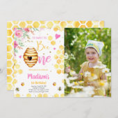 Yellow Bee Foto uitnodiging (Voorkant / Achterkant)