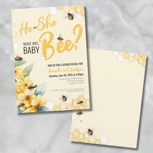 Yellow Bee Gender Reveal Party Kaart