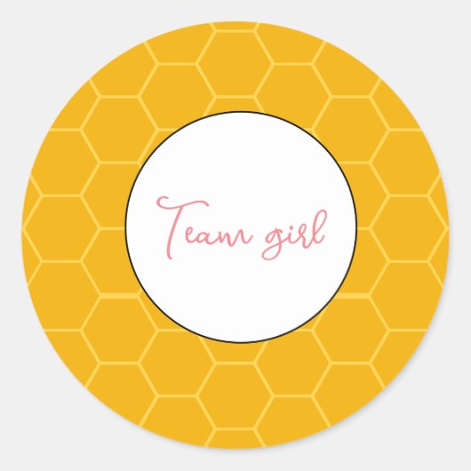 Yellow Bee hive Team girl gender onthulling feest Ronde Sticker (Voorkant)