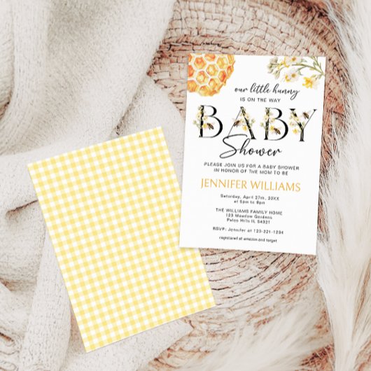 Yellow Bee Little Hunny Genderneutraal Baby shower Kaart