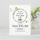 Yellow Bee Rustic 1st Birthday Party Invitation Kaart (Staand voorkant)