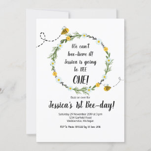 Yellow Bee Rustic 1st Birthday Party Invitation Kaart
