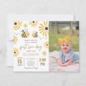 Yellow Bee Sunflower Virtual First Bee-day Foto Kaart (Voorkant)