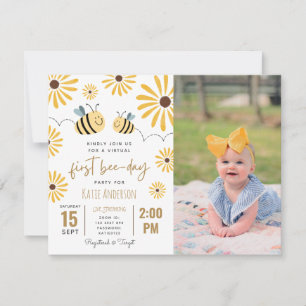 Yellow Bee Sunflower Virtual First Bee-day Foto Kaart