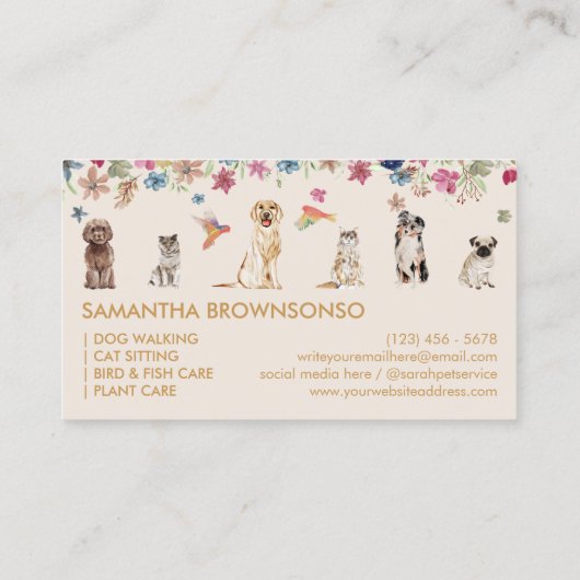 Yellow Beige Cat Dog Bird Pet Veterinary Visitekaartje (Achterkant)