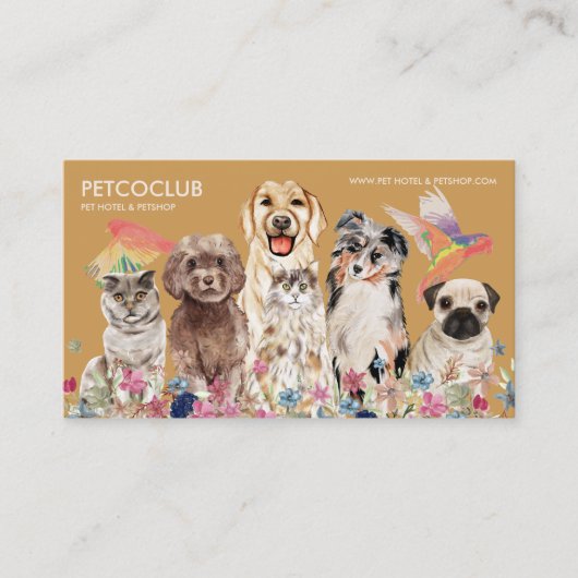 Yellow Beige Cat Dog Bird Pet Veterinary Visitekaartje (Voorkant)