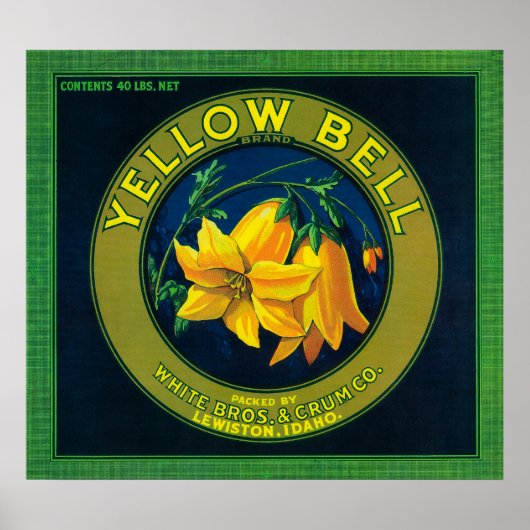 Yellow Bell Apple Crate LabelLewiston, ID Poster (Voorkant)