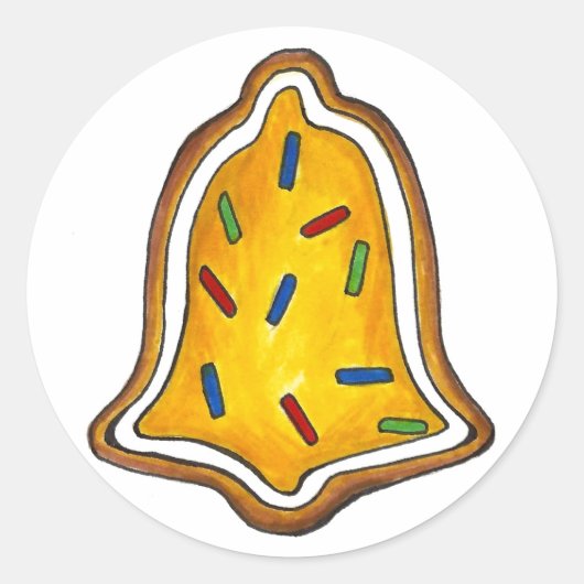 Yellow Bell Sugar Cookie Sprinkles Kerstmis Ronde Sticker (Voorkant)