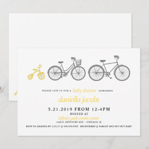 Yellow Bicycle Baby shower Invitation Kaart