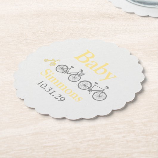 Yellow Bicycle Baby shower Kartonnen Onderzetters (Gekanteld)