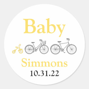 Yellow Bicycle Baby shower Ronde Sticker