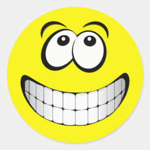 Yellow Big Grin Face Ronde Sticker
