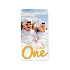 Yellow Big Sketch One Twins Kind 1e Verjaardagsfot Etiket