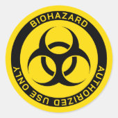 Yellow Biohazard Authorised Use Only Voorzichtighe Ronde Sticker (Voorkant)