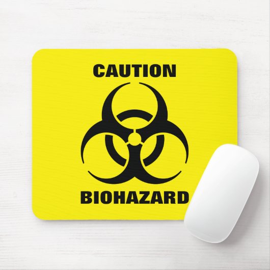 Yellow Biohazard Symbool Warning Sign. Muismat (Met muis)