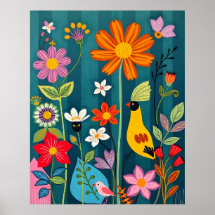 Yellow Bird 2 grillige flora en fauna Poster