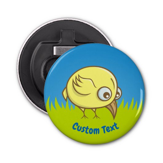 Yellow bird cartoon flesopener button flesopener (Voorkant)