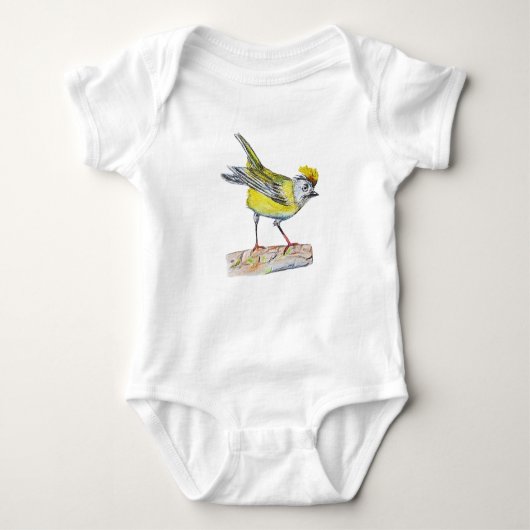 Yellow Bird Drawing Baby Jersey Bodysuit, wit Romper (Voorkant)