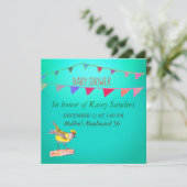 Yellow Bird Flags Blue Baby shower Invitation Kaart (Staand voorkant)