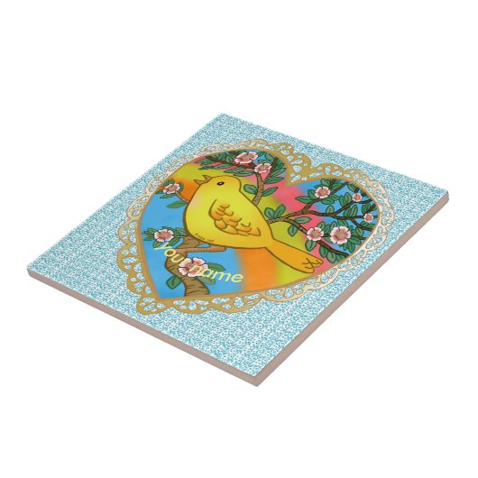 Yellow Bird Heart Tegeltje (Zijkant)