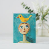 Yellow Bird on Her Head Briefkaart (Staand voorkant)