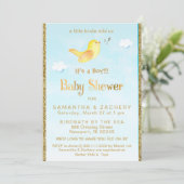 ** Yellow Birdie Glitter Baby shower Uitnodiging (Staand voorkant)