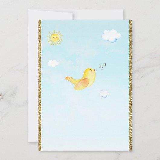 ** Yellow Birdie Glitter Baby shower Uitnodiging (Achterkant)