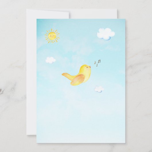 ** Yellow Birdie Sky Cloud Baby shower Uitnodiging (Achterkant)