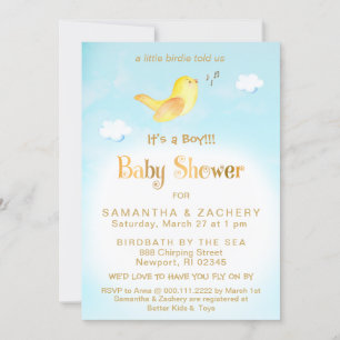** Yellow Birdie Sky Cloud Baby shower Uitnodiging