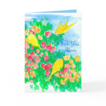 Yellow Birds Waterverf Flowers Happy Moederdag