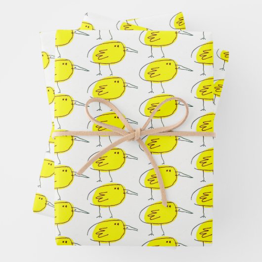 Yellow Birds Wrapping Paper Flat Sheet Set of 3 (In situ)