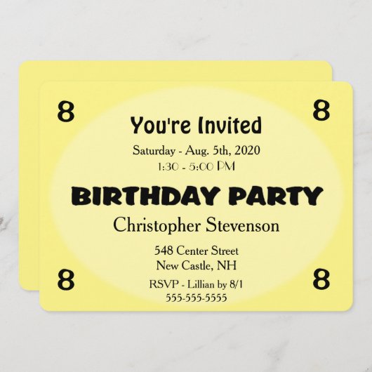 Yellow Birthday Invitation Kaart (Voorkant / Achterkant)