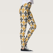 Yellow Black Baroque Fleur-de-lis Pattern Design  Leggings