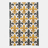 Yellow Black Baroque Fleur-de-lis Pattern Design Theedoek (Verticaal)