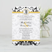 Yellow Black Bubble bee Damask Wedding Invite Kaart (Staand voorkant)