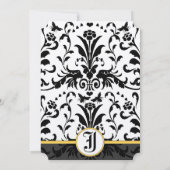 Yellow Black Bubble bee Damask Wedding Invite Kaart (Achterkant)