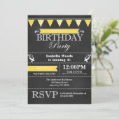 Yellow Black Chalkboard Birthday Invitation Kaart (Staand voorkant)