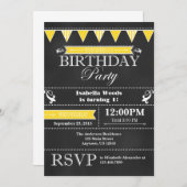 Yellow Black Chalkboard Birthday Invitation Kaart (Voorkant / Achterkant)