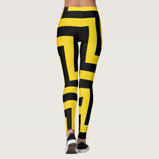 Yellow Black Chevron Geometric Dagonal Stripes Leggings (Achterkant)