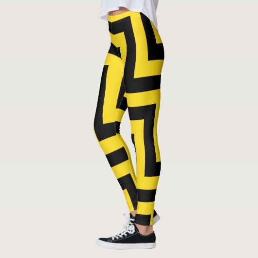 Yellow Black Chevron Geometric Dagonal Stripes Leggings (Links)