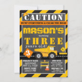 Yellow Black Construction Zone Dump Truck Party Kaart (Voorkant)