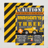 Yellow Black Construction Zone Dump Truck Party Kaart (Voorkant / Achterkant)