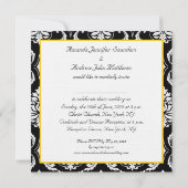 Yellow Black Damask Names Wedding Invitation Kaart (Achterkant)