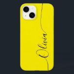 Yellow Black Elegant Calligraphy Script Name Case-Mate iPhone 14 Hoesje<br><div class="desc">Geel Zwart Elegant Calligrafiescript Aangepast Aangepaste Naam iPhone 14 Slimme Kwesties van de Telefoon kenmerkt een modern en trendy eenvoudig en stijlvol ontwerp met uw gepersonaliseerde naam in elegante handgeschreven kalligrafiekscripttypografie op een gele achtergrond. Ontworpen door ©Evco Studio www.zazzle.com/store/evcostudio</div>