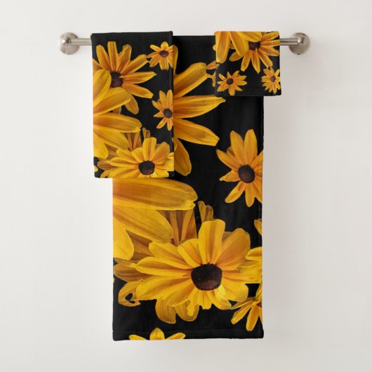 Yellow Black Eyed Susan Flowers Floral Towel Set Bad Handdoek (Insitu)
