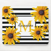 Yellow Black-Eyed Susan Monogram Black Stripe Muismat (Voorkant)
