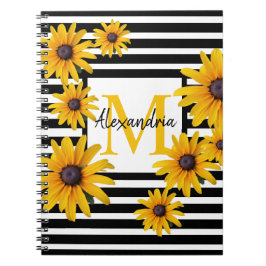 Yellow Black-Eyed Susan Monogram Black Stripe Notitieboek